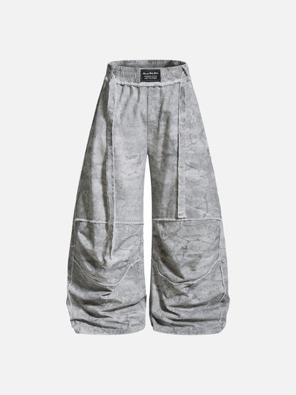 DAXUEN Oversized wide-leg pants with crinkled pattern and embroidery
