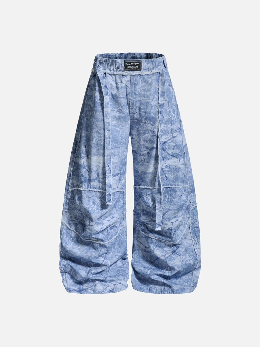 DAXUEN Oversized wide-leg pants with crinkled pattern and embroidery
