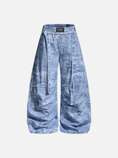 DAXUEN Oversized wide-leg pants with crinkled pattern and embroidery