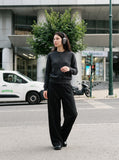 DAXUEN light heathered grey fuzzy knit long-sleeve cardigan — model photo