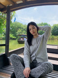 DAXUEN light heathered grey fuzzy knit long-sleeve cardigan — model photo