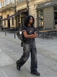 DAXUEN Relaxed-fit graphic t-shirt with stylized text — model photo