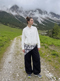 DAXUEN light blue gathered back detail shirt jacket — model photo