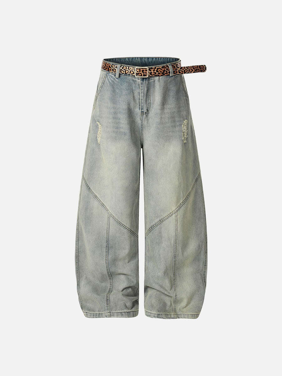 DAXUEN light blue distressed wide-leg jeans with geometric paneling