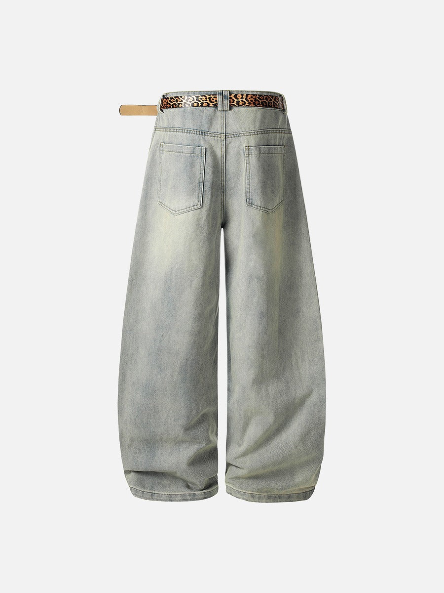 DAXUEN light blue distressed wide-leg jeans with geometric paneling
