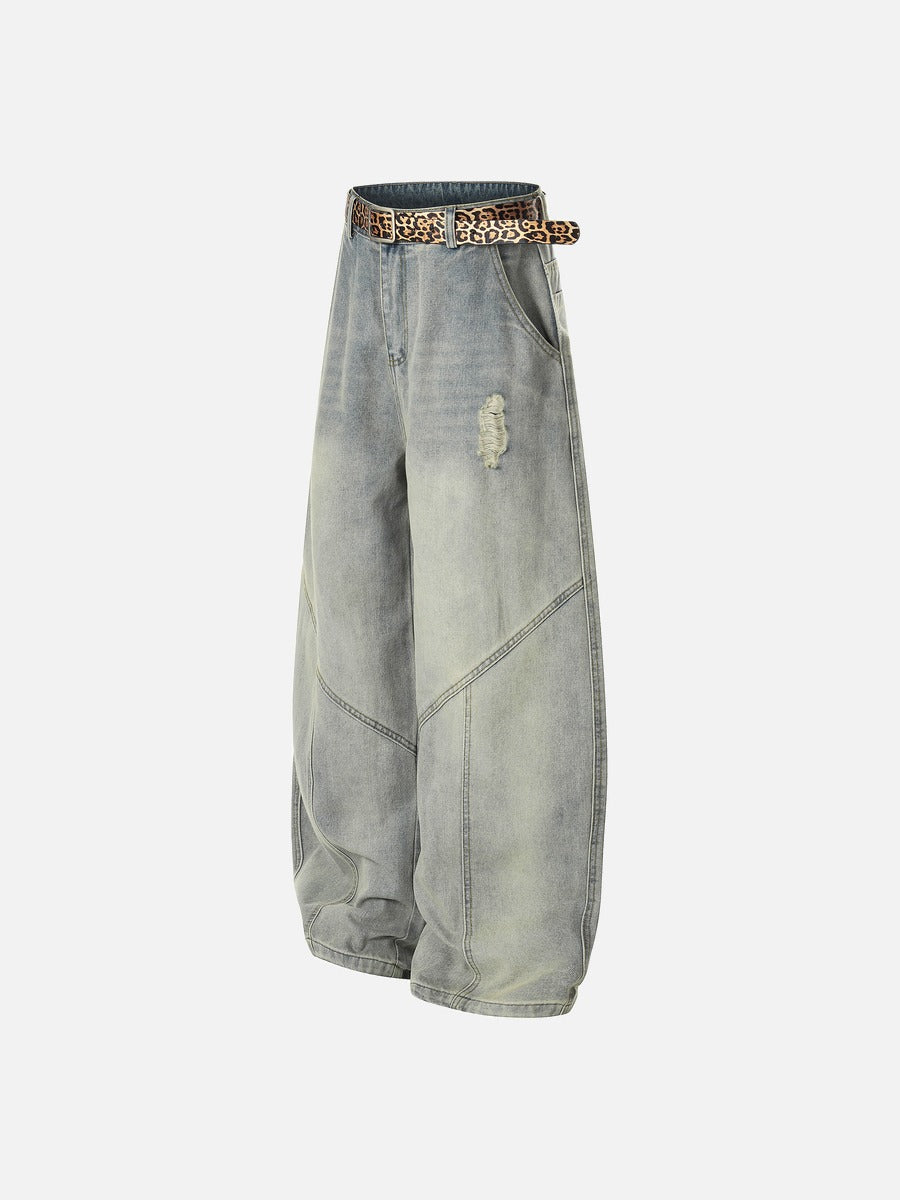 DAXUEN light blue distressed wide-leg jeans with geometric paneling