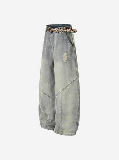 DAXUEN light blue distressed wide-leg jeans with geometric paneling