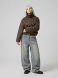 DAXUEN light blue distressed wide-leg jeans with geometric paneling — model photo