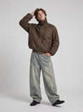 DAXUEN light blue distressed wide-leg jeans with geometric paneling — model photo