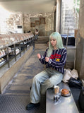 DAXUEN light blue distressed wide-leg jeans with geometric paneling — model photo