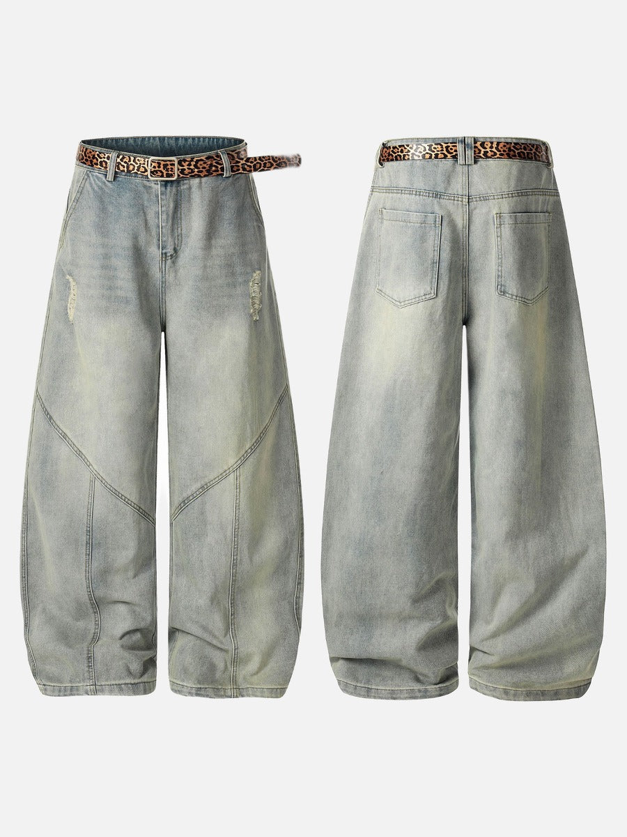DAXUEN light blue distressed wide-leg jeans with geometric paneling