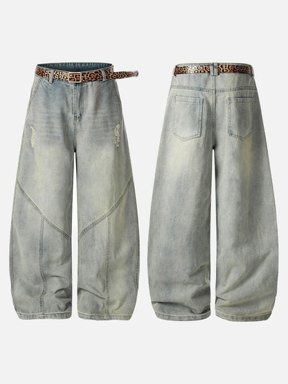 DAXUEN light blue distressed wide-leg jeans with geometric paneling