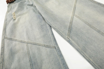 DAXUEN light blue distressed wide-leg jeans with geometric paneling