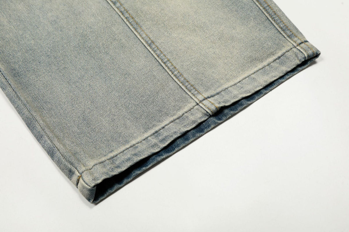 DAXUEN light blue distressed wide-leg jeans with geometric paneling
