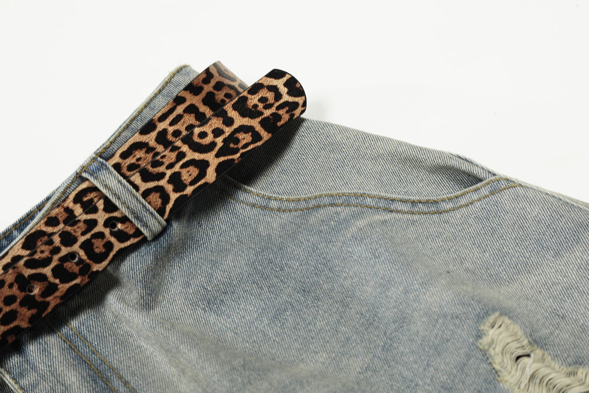 DAXUEN light blue distressed wide-leg jeans with geometric paneling