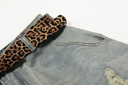 DAXUEN light blue distressed wide-leg jeans with geometric paneling