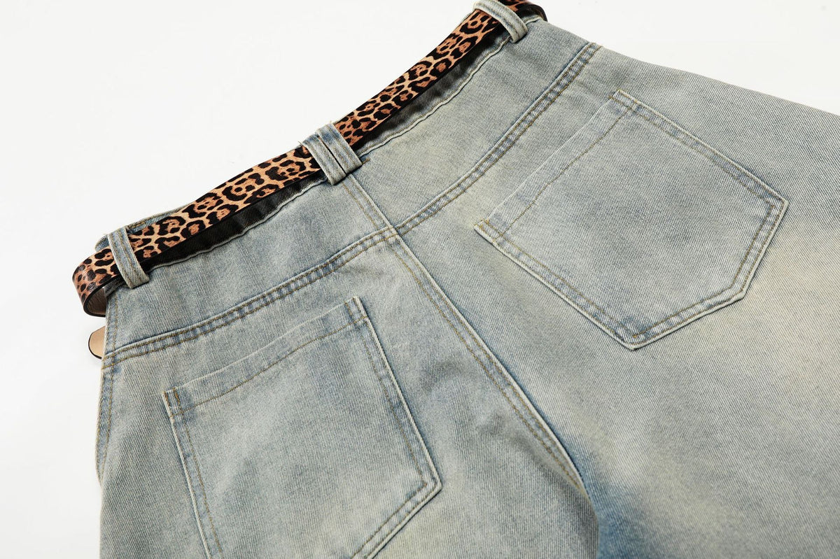 DAXUEN light blue distressed wide-leg jeans with geometric paneling