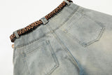 DAXUEN light blue distressed wide-leg jeans with geometric paneling