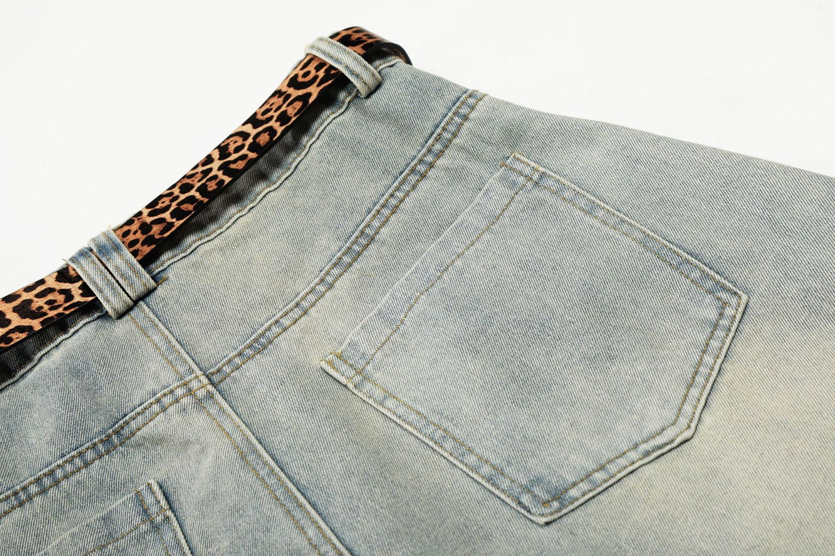 DAXUEN light blue distressed wide-leg jeans with geometric paneling