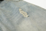 DAXUEN light blue distressed wide-leg jeans with geometric paneling