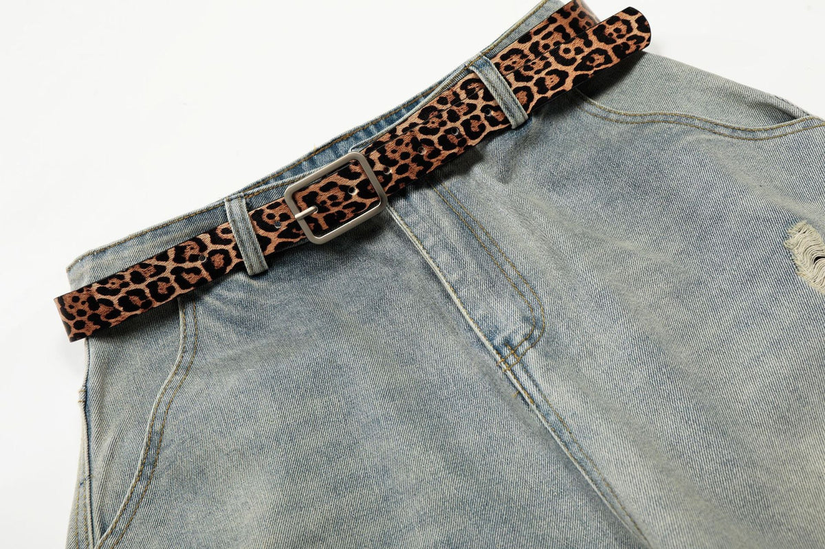 DAXUEN light blue distressed wide-leg jeans with geometric paneling