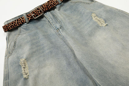 DAXUEN light blue distressed wide-leg jeans with geometric paneling