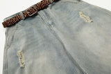 DAXUEN light blue distressed wide-leg jeans with geometric paneling