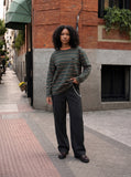 DAXUEN black oversized striped top with geometric embroidery — model photo