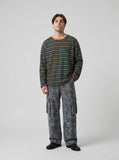 DAXUEN black oversized striped top with geometric embroidery — model photo