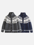DAXUEN navy blue geometric fair isle knit cardigan