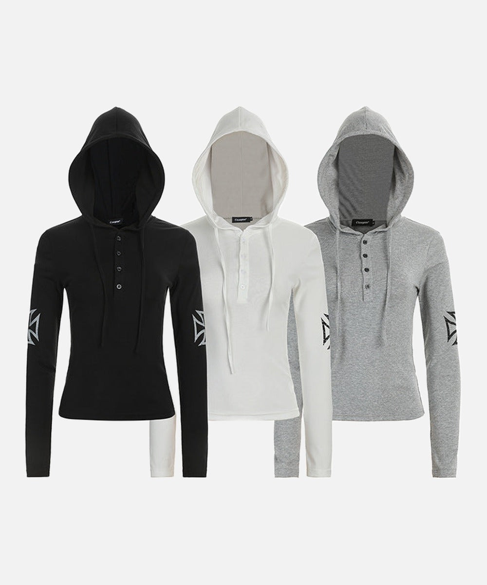 DAXUEN Long sleeve hooded top with geometric graphics