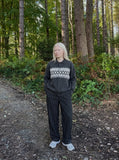 DAXUEN dark grey oversized geometric-patterned knit cardigan — model photo