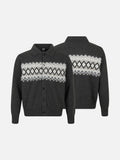 DAXUEN dark grey oversized geometric-patterned knit cardigan