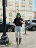 DAXUEN Short-sleeved loose-fitting polo shirt with embroidery — model photo