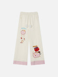 DAXUEN Gingham apple embroidered wide-leg pants