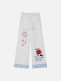 DAXUEN Gingham apple embroidered wide-leg pants