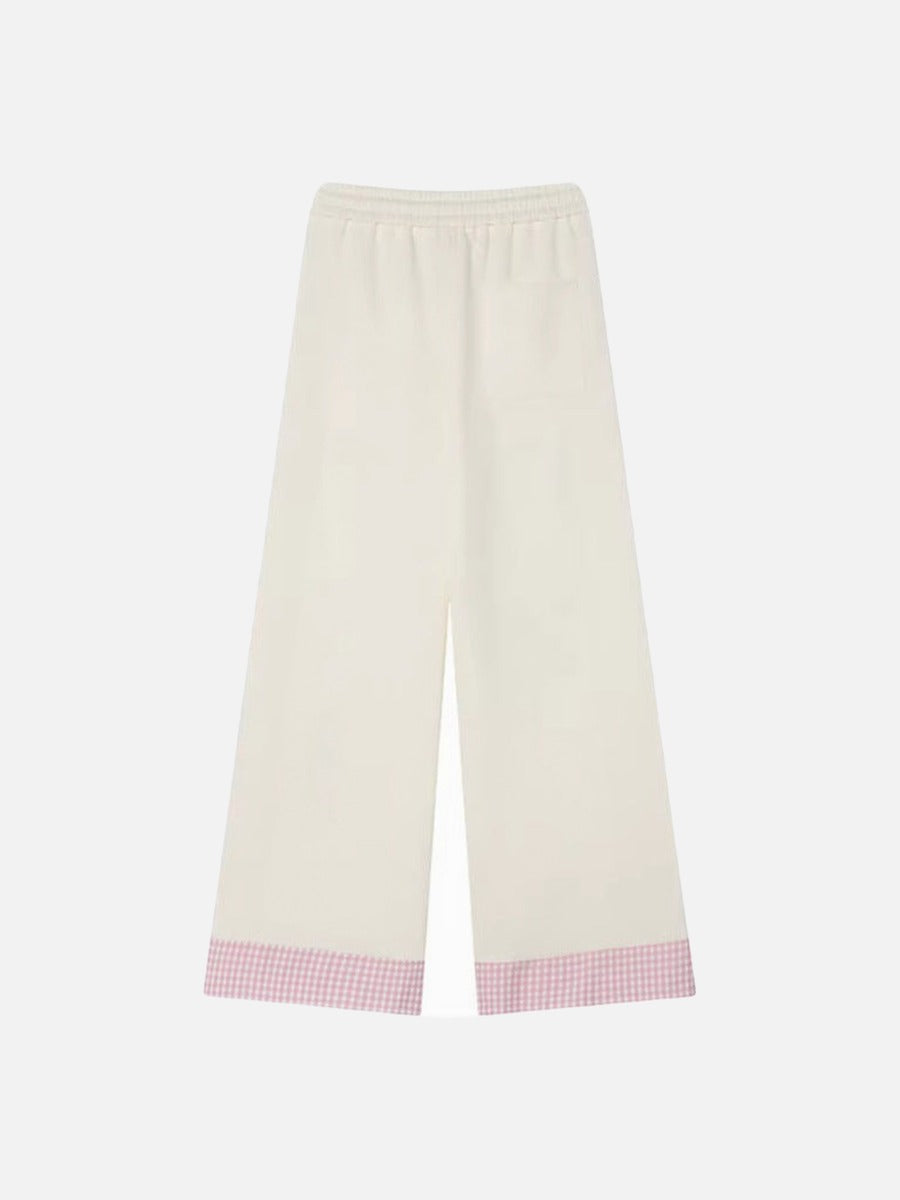 DAXUEN Gingham apple embroidered wide-leg pants