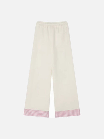 DAXUEN Gingham apple embroidered wide-leg pants