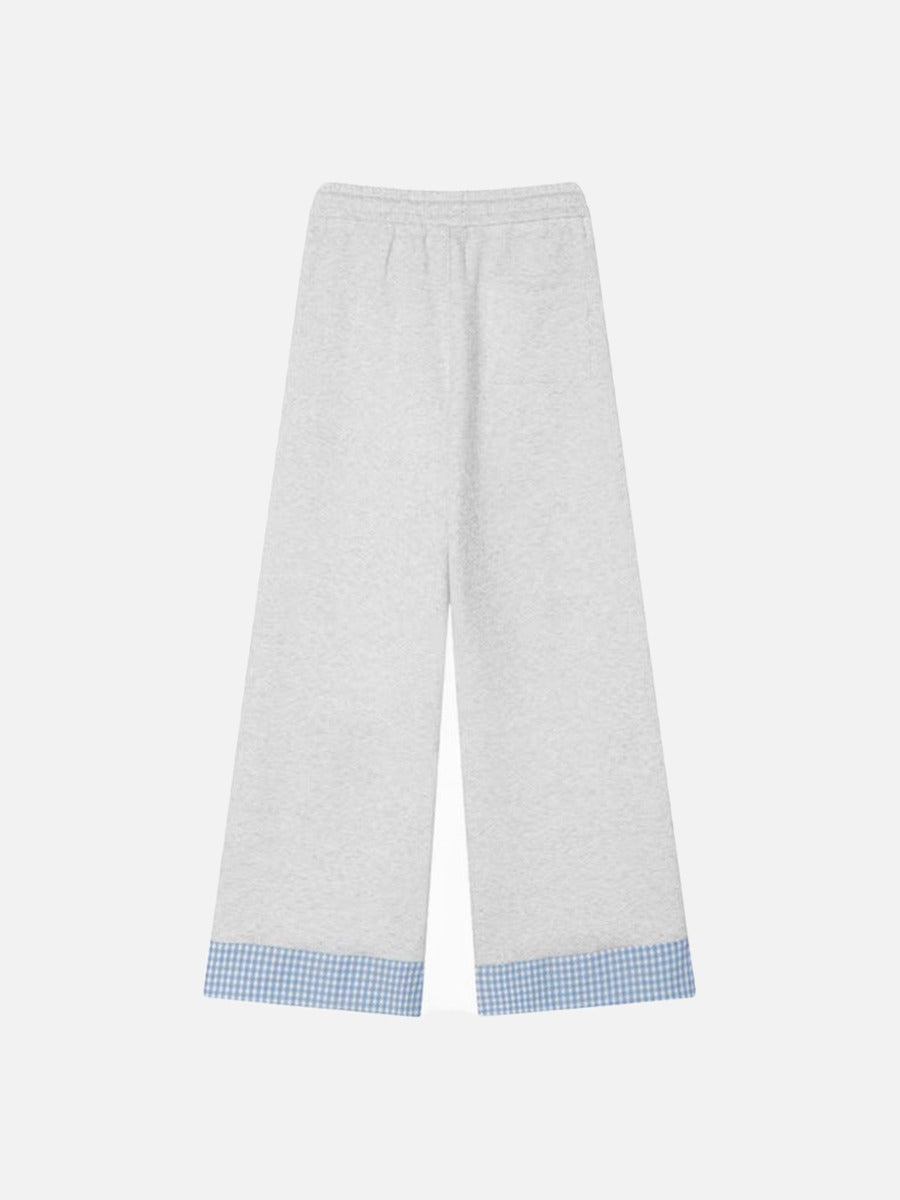 DAXUEN Gingham apple embroidered wide-leg pants