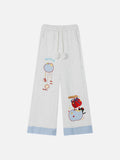 DAXUEN Gingham apple embroidered wide-leg pants
