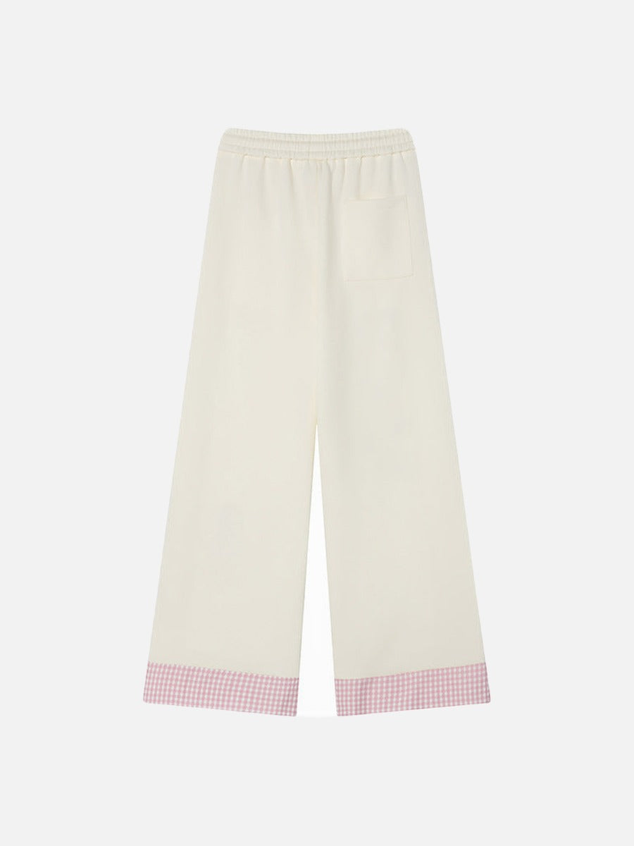 DAXUEN Gingham apple embroidered wide-leg pants