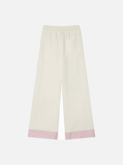 DAXUEN Gingham apple embroidered wide-leg pants