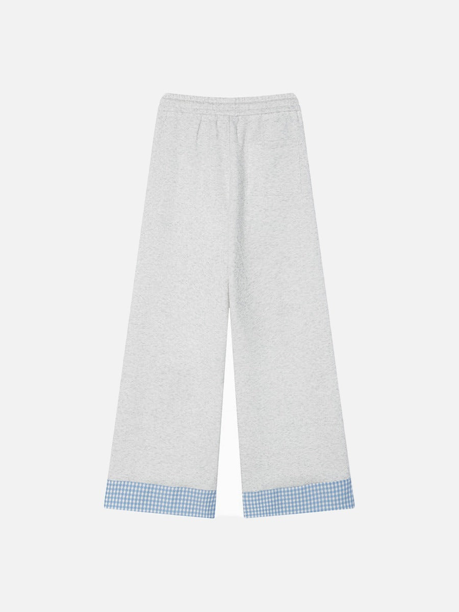 DAXUEN Gingham apple embroidered wide-leg pants