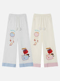 DAXUEN Gingham apple embroidered wide-leg pants