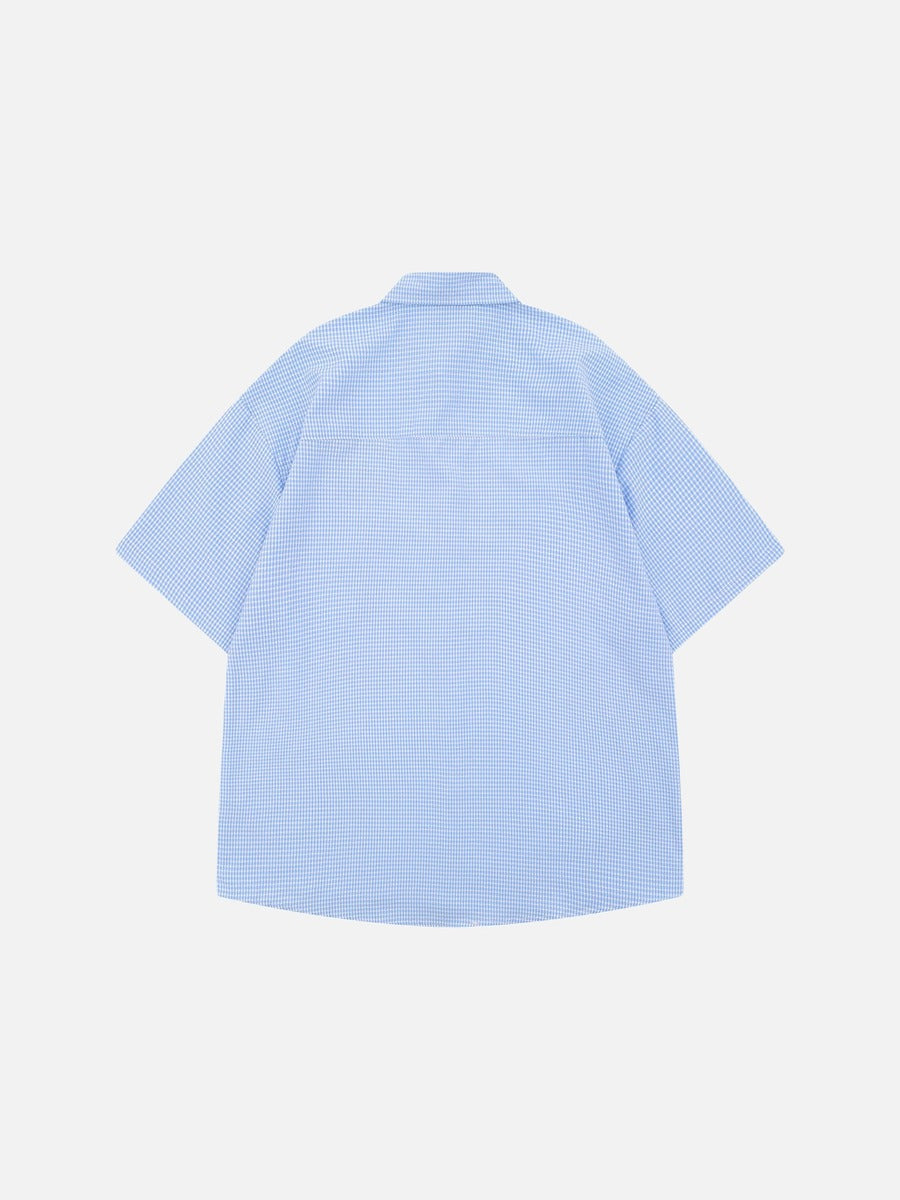 DAXUEN Gingham button-up shirt with teddy bear pendant