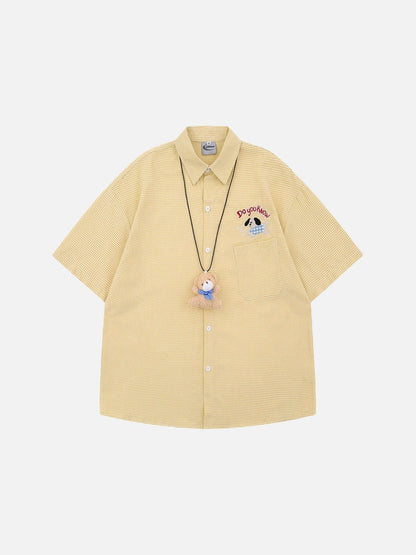 DAXUEN Gingham button-up shirt with teddy bear pendant