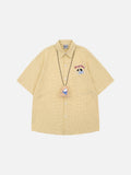 DAXUEN Gingham button-up shirt with teddy bear pendant