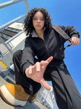 DAXUEN Cropped full-zip stand-collar jacket — model photo