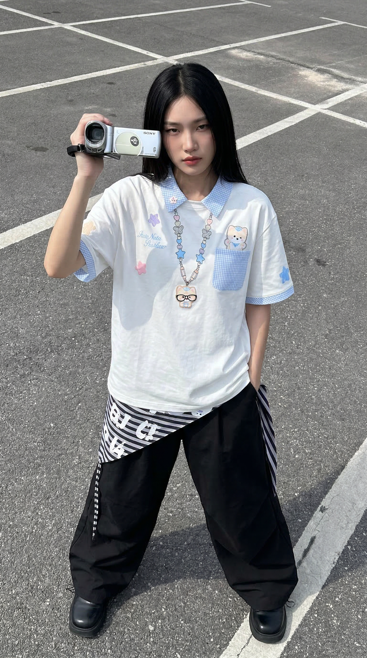 gingham-contrast-graphic-polo-shirt — model photo