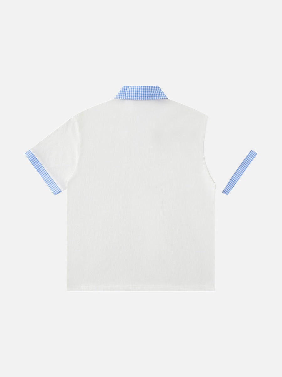DAXUEN Short-sleeved polo shirt with gingham collar and cuffs
